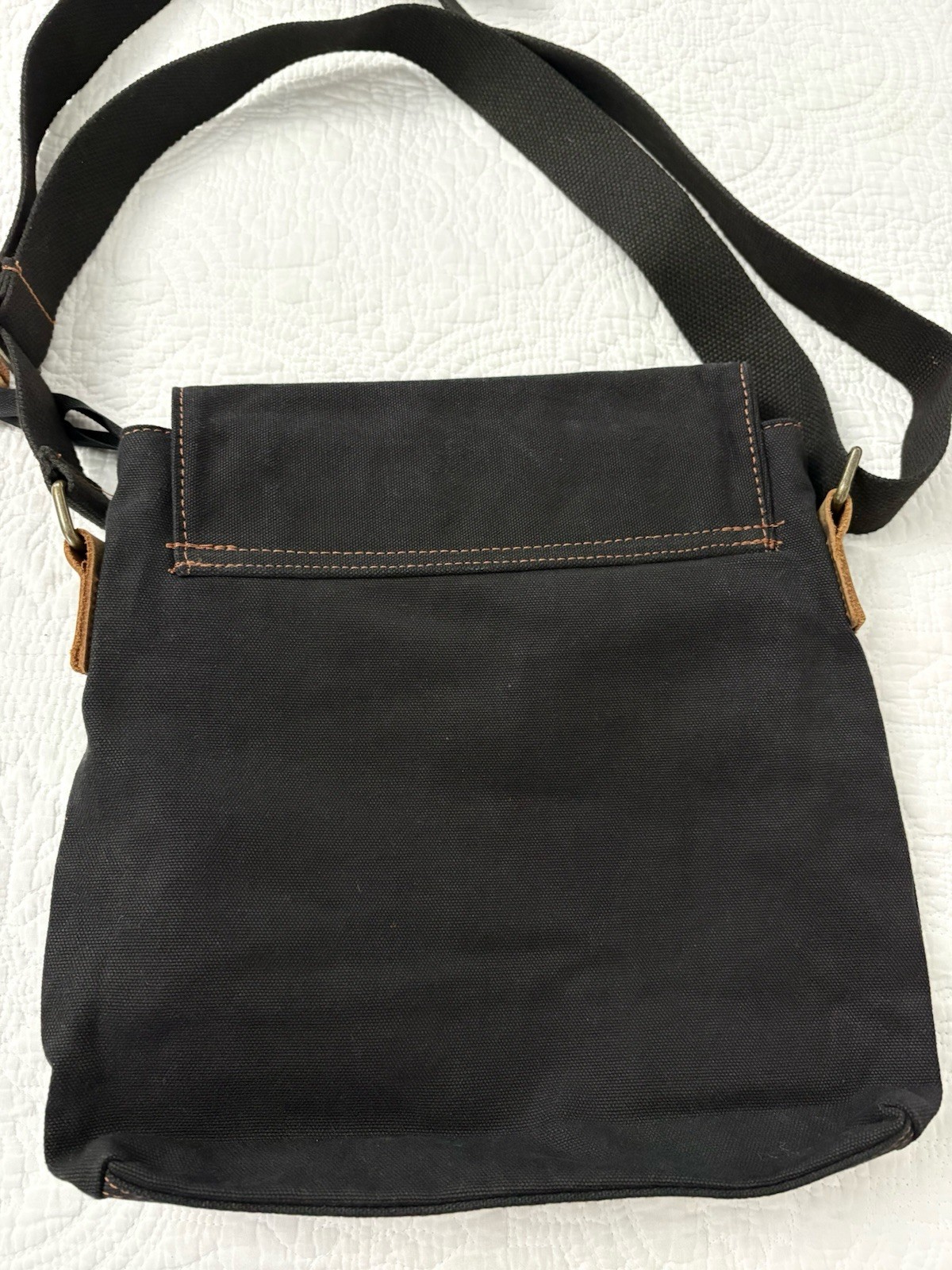 Augur Men’s Canvas Bag Leather Accent Black & Brown Shoulder Strap