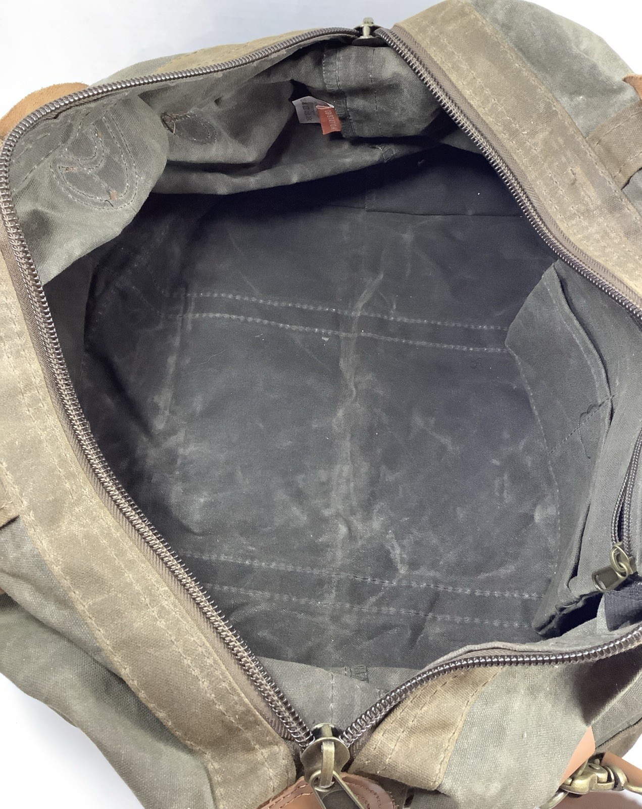 CB Station Waxed Canvas Duffle Bag Olive Green Leather Trim Travel 21”