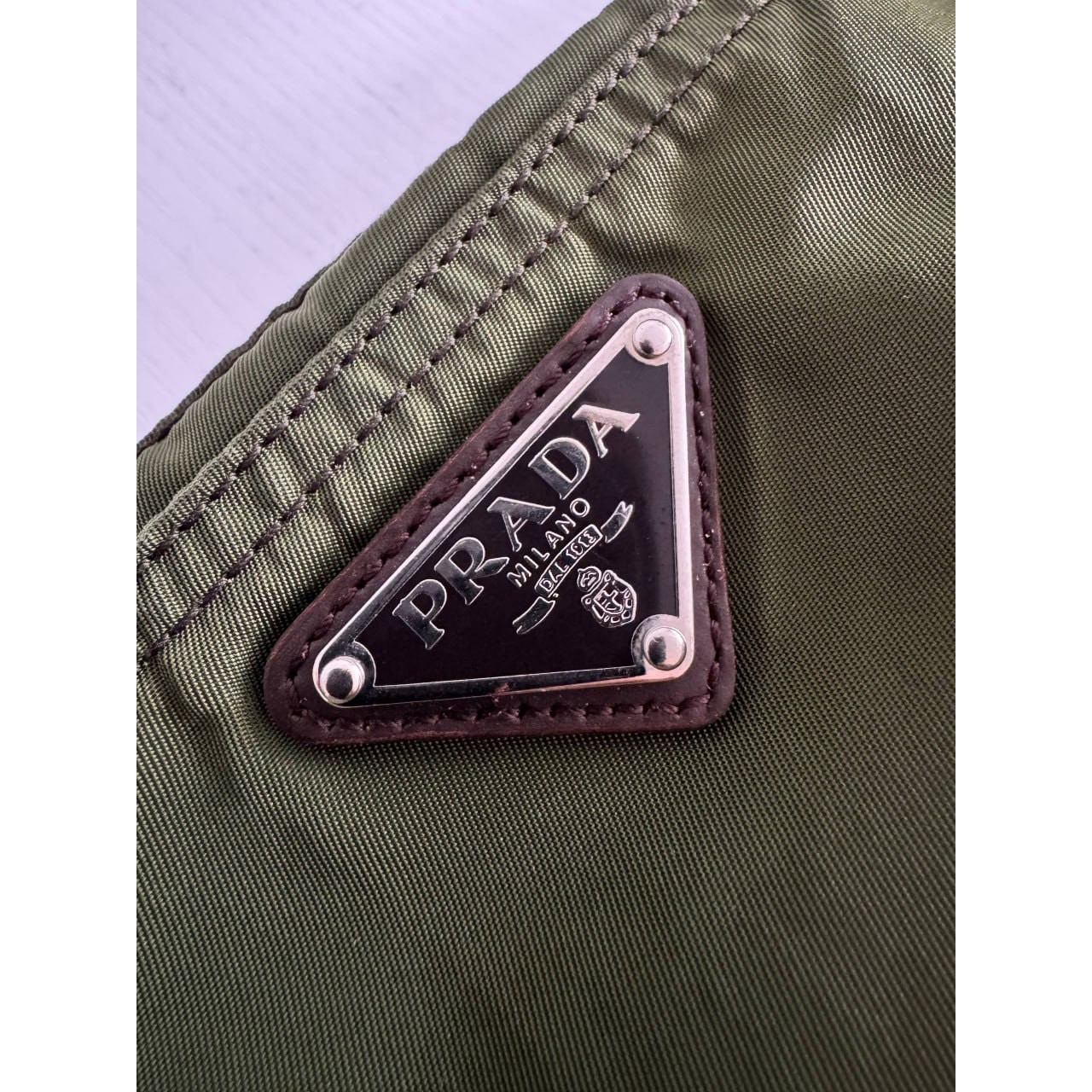 Prada Nylon Crossbody Bag Olive Green Leather Trim