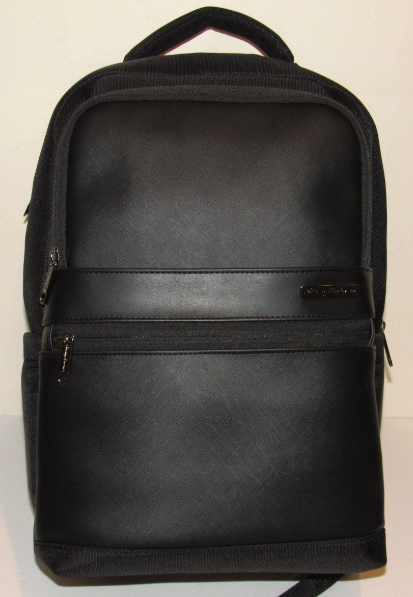 Tommy Bahama Travel Backpack Black Urban Essentials Laptop Bag Faux Leather NEW