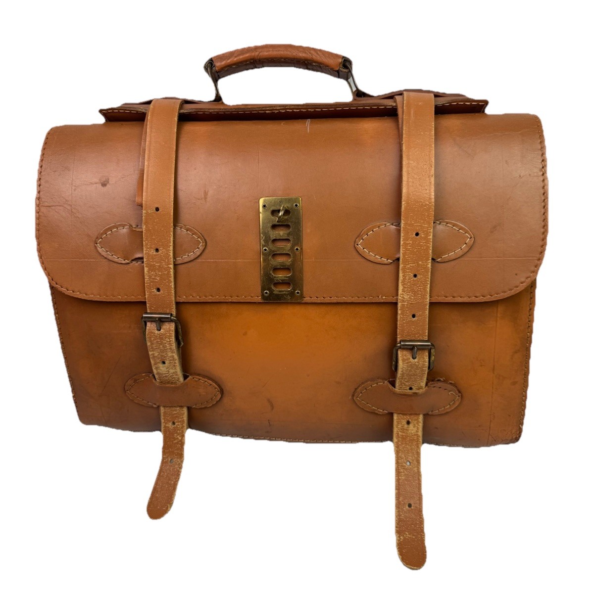 VTG Leather Messenger Bag Satchel Clasp Case Buckles Saddle Leather Heavy READ