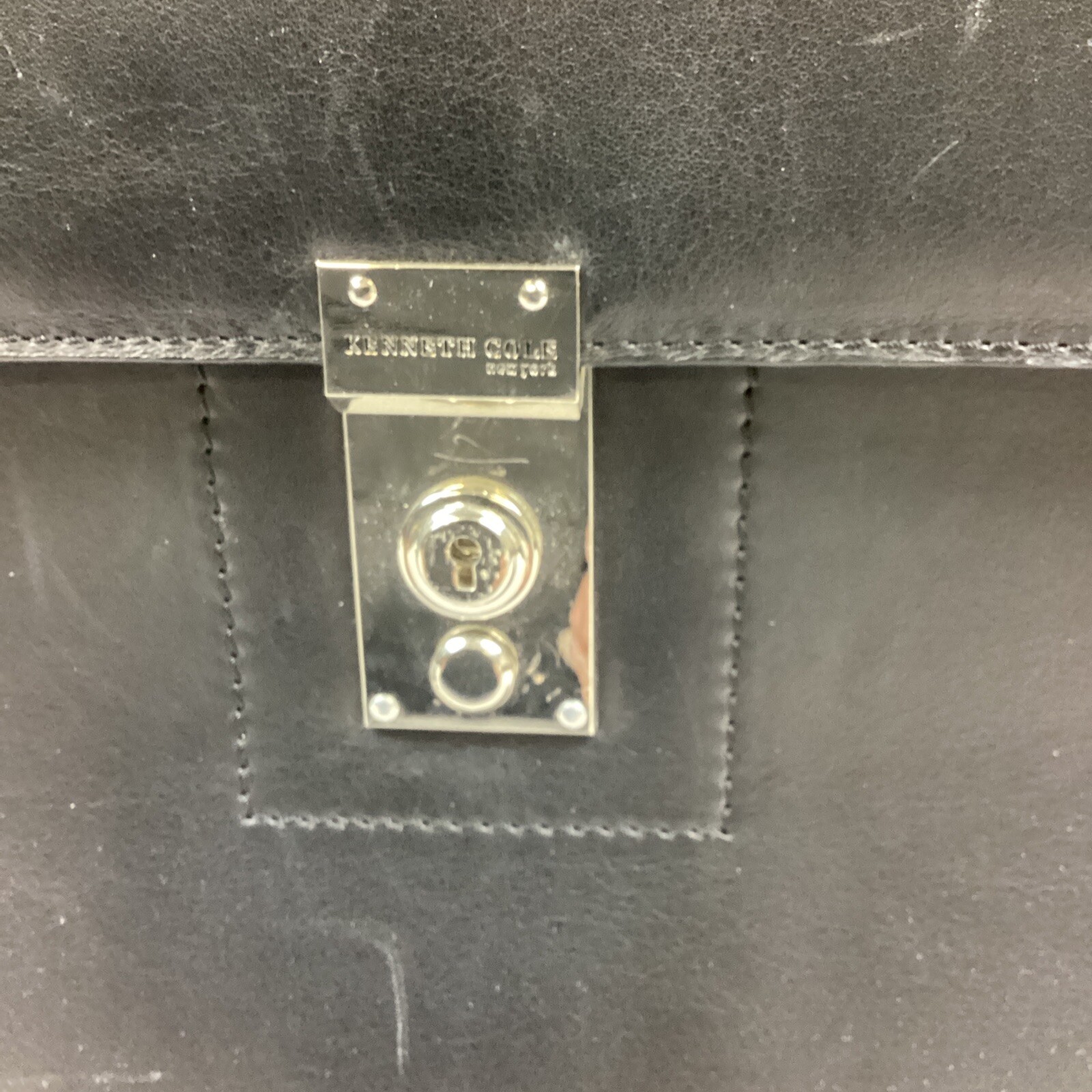 Kenneth Cole Black Leather Briefcase Laptop Satchel Bag