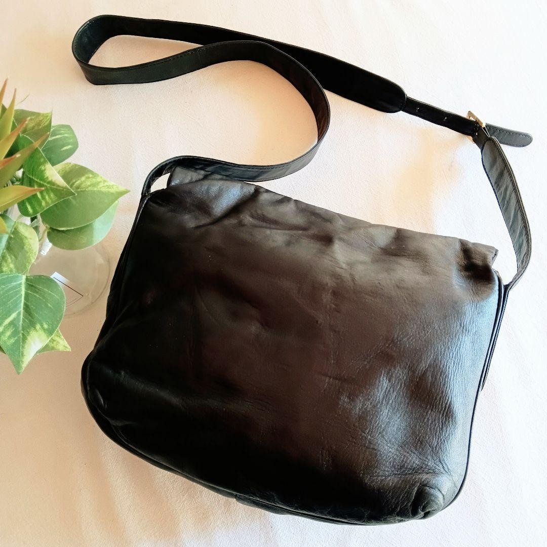 Loewe Vintage Leather Shoulder Bag Crossbody Anagram Black w/dustbag 27x21x5cm