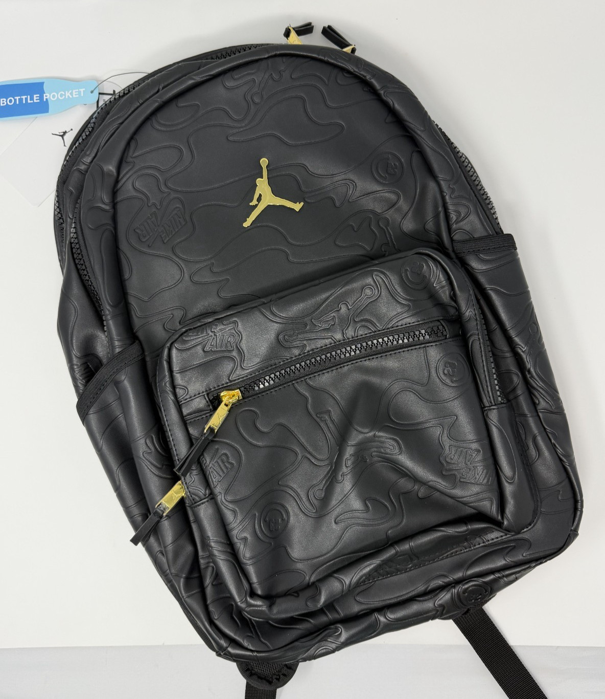 Jordan Topographic Borough Backpack Leather Black Metal Jumpman MA9005-K5X NWT