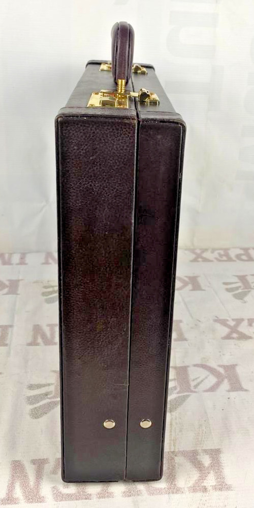 Brown Leather Attache Briefcase Combination Lock Business Document Case Office