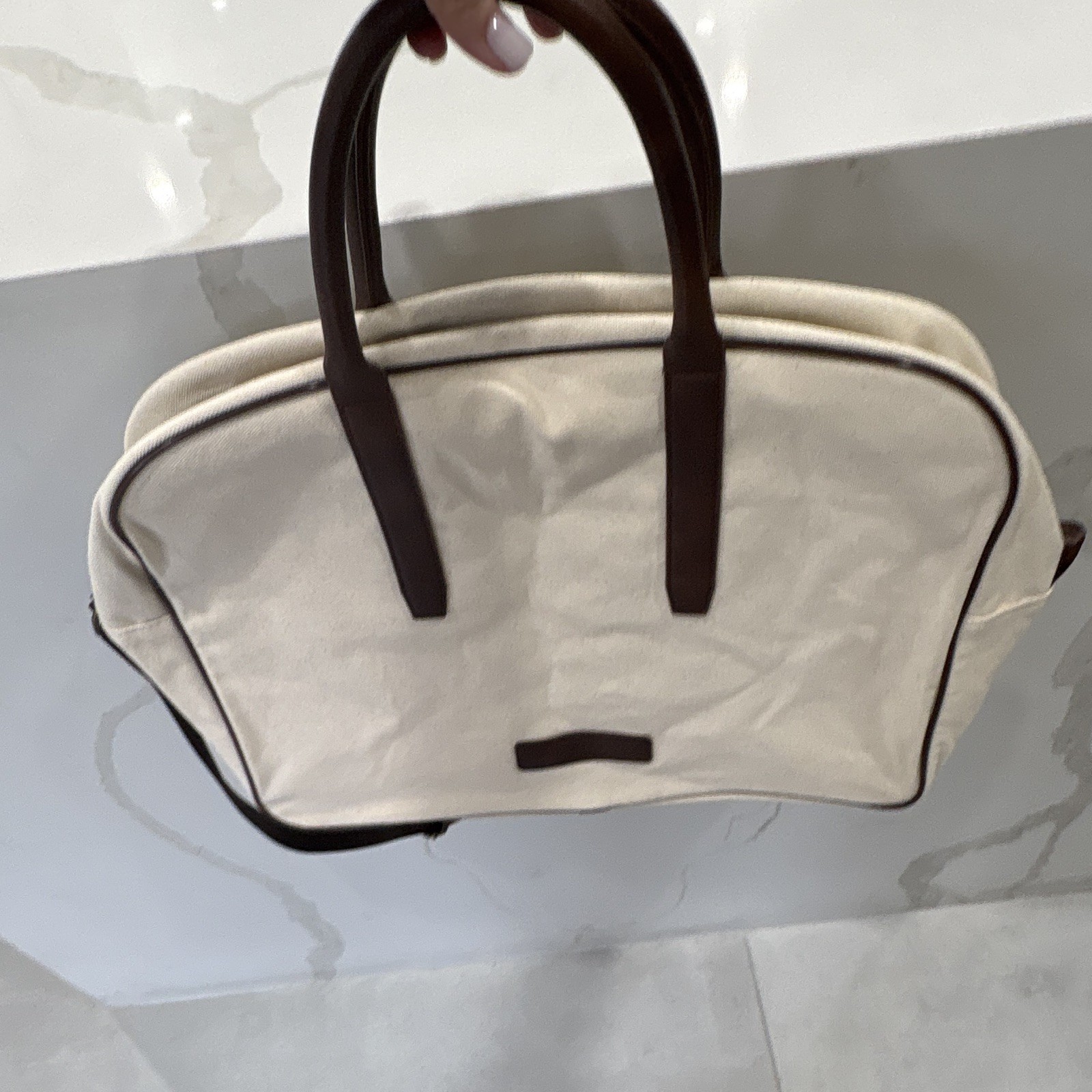 John Varvatos Bag Beige Brown Zip Adjustable Strap Lined Large Travel