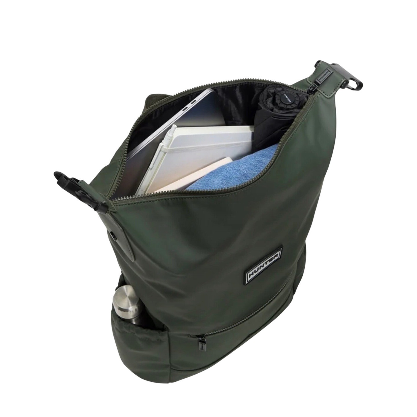 Hunter Top Clip Buckle Backpack Olive Green Water Resistant Rubber Commuter Bag