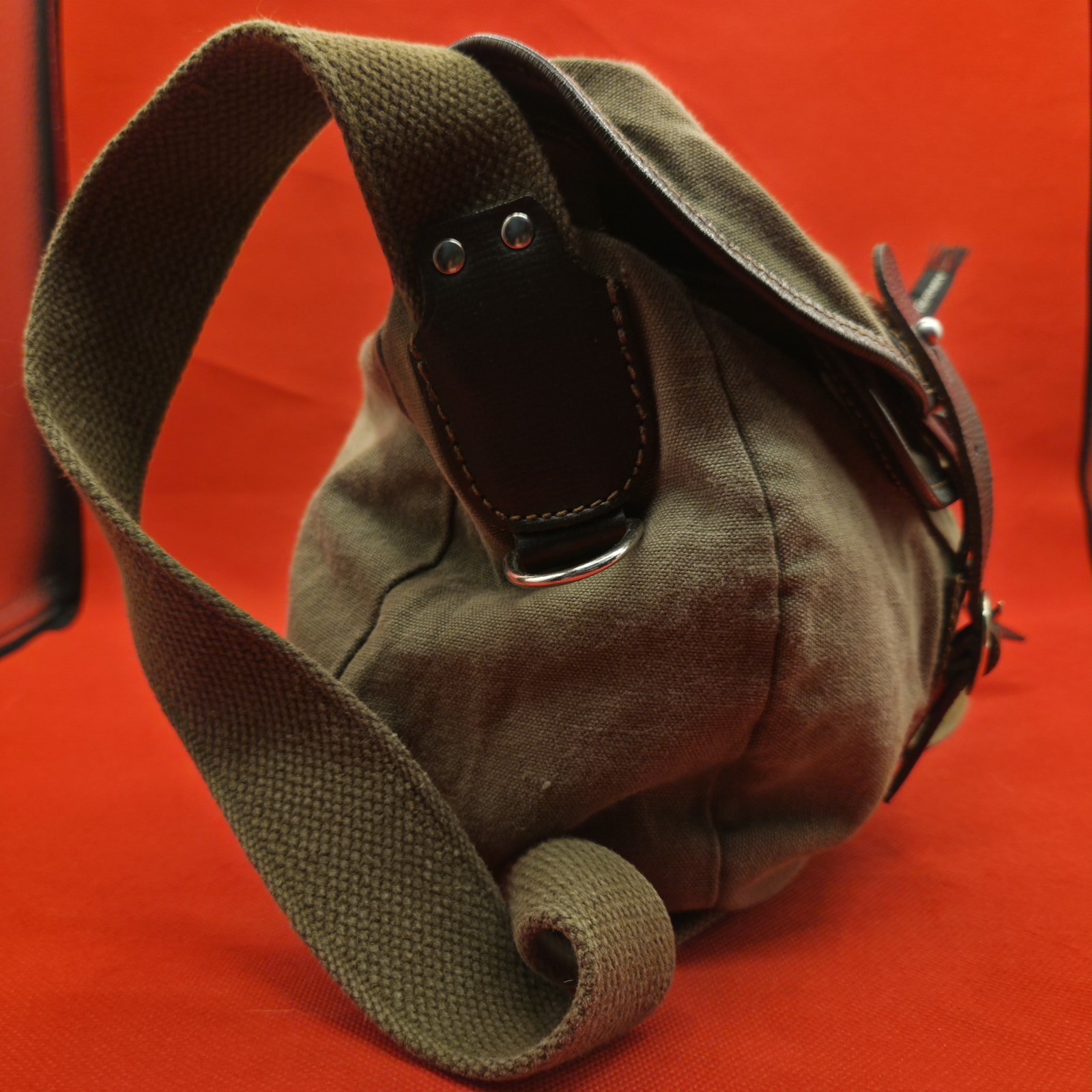 Vintage Eddie Bauer Canvas Messenger Bag Made in West Germany Leather Trim Khaki