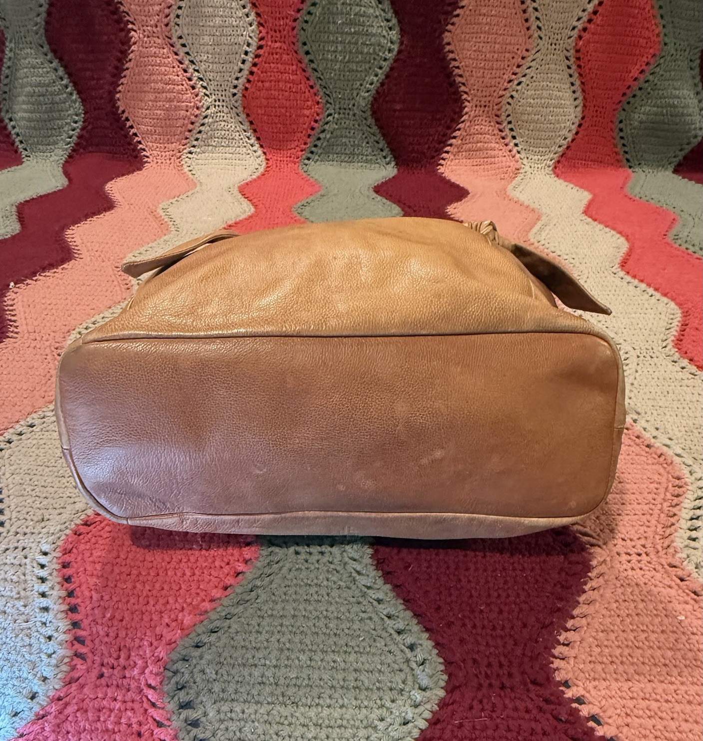 Frye Nora Knotted Tote Genuine Leather Shoulder Bag Two Tone Cognac Tan
