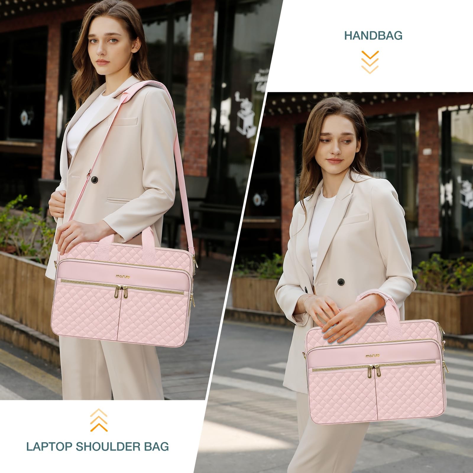 MOSISO 14 inch Laptop Bag, Briefcase Messenger 14 inch, Pink