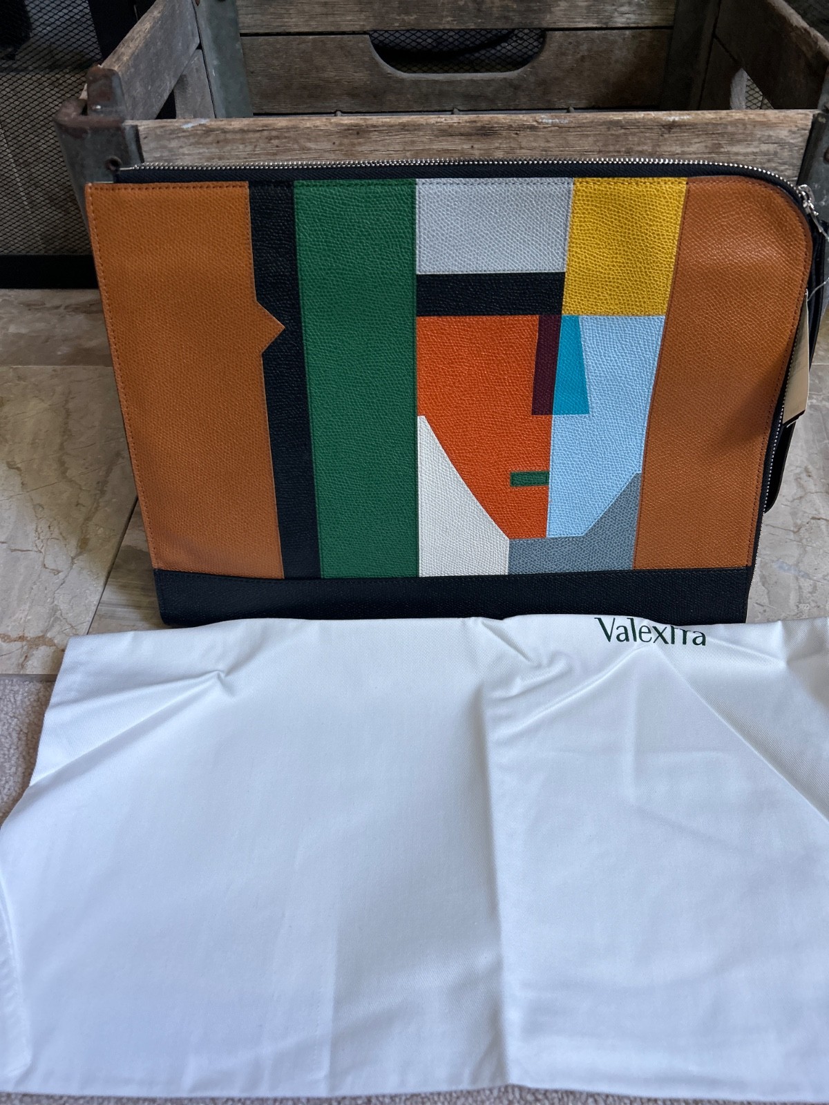 NWT $2,255 VALEXTRA Mylogo Viso Portfolio Leather Clutch – Black / Multicolor