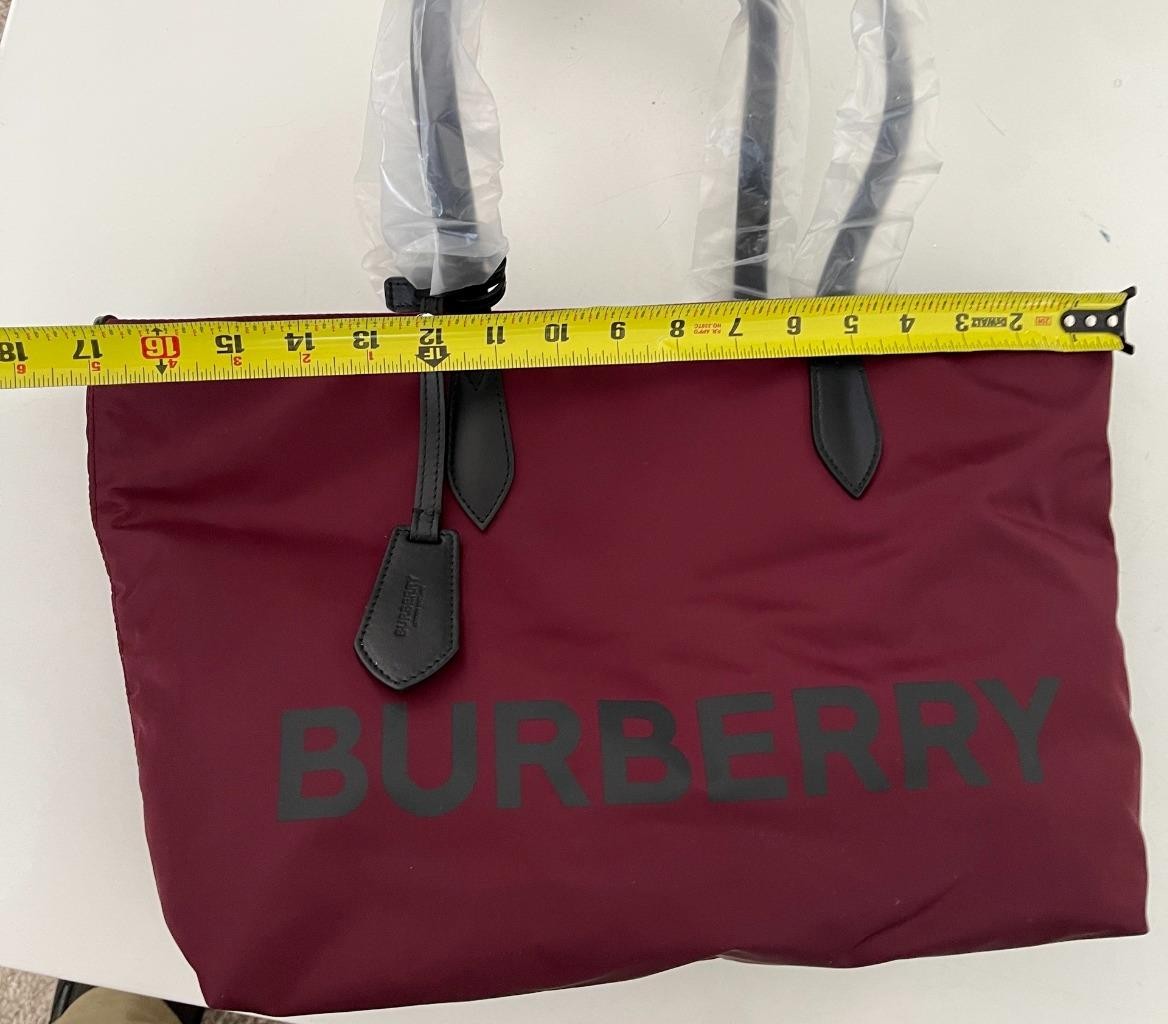 Burberry LL MD Nylon and Leather Tote Bag, in Dark Red, Made in Italy