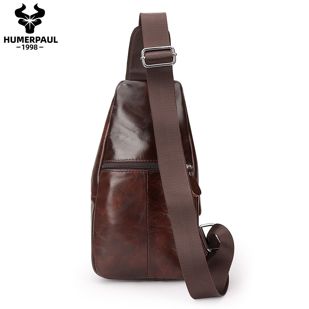 Chest Bag Genuine Leather Shoulder Crossbody Men’s Men Sling Casual Bags Retro