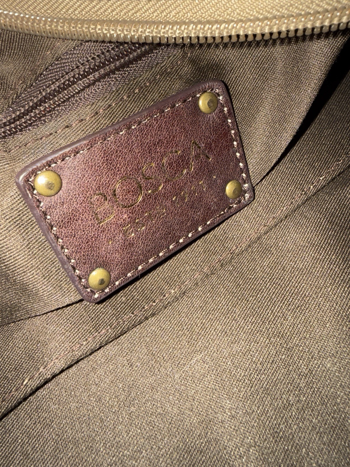Bosca Leather & Canvas Messenger Bag Briefcase Tan & Brown Attache Laptop Work