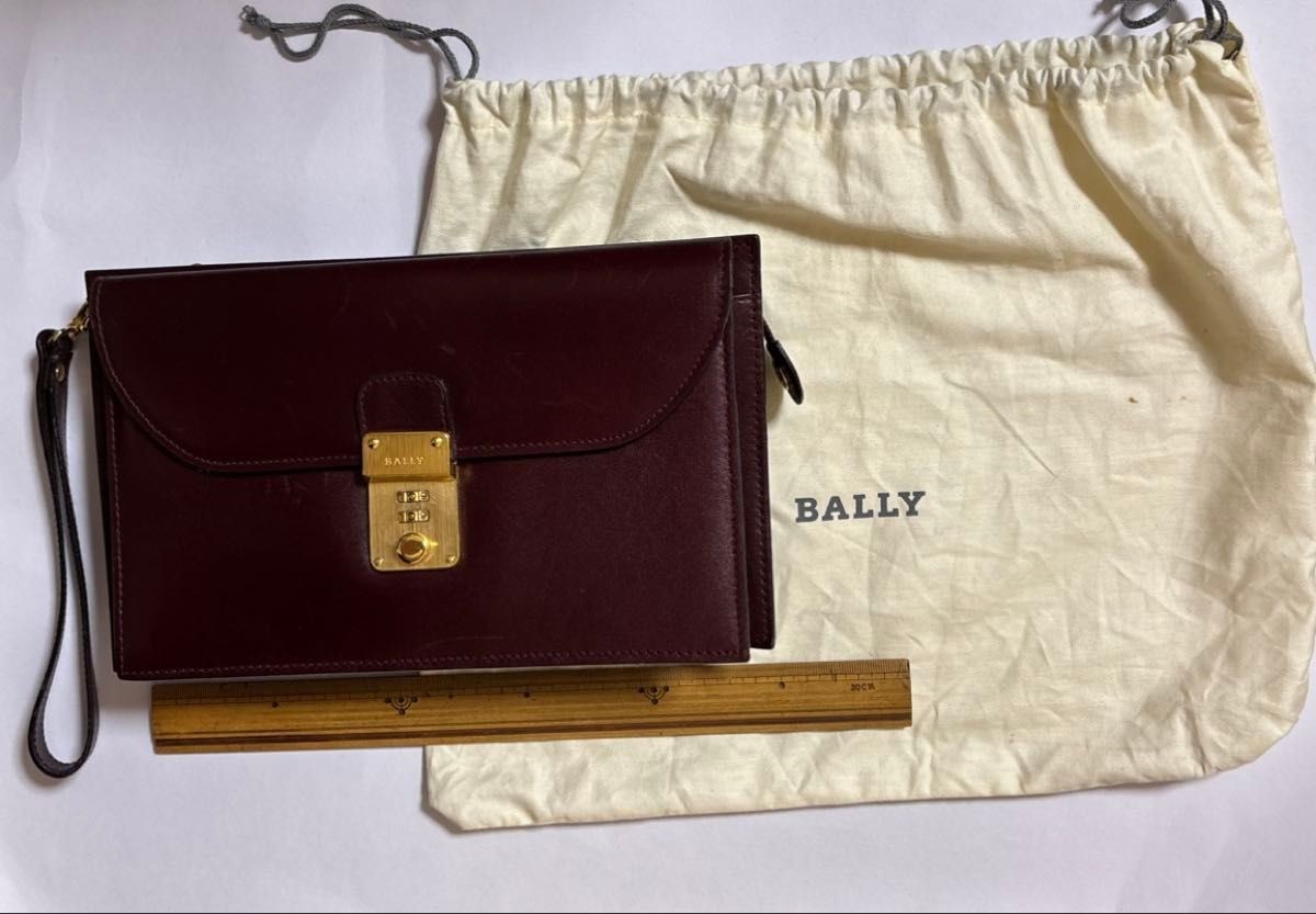 BALLY Second Bag Genuine Leather Clutch Handbag Brown Vintage 15x25x5cm
