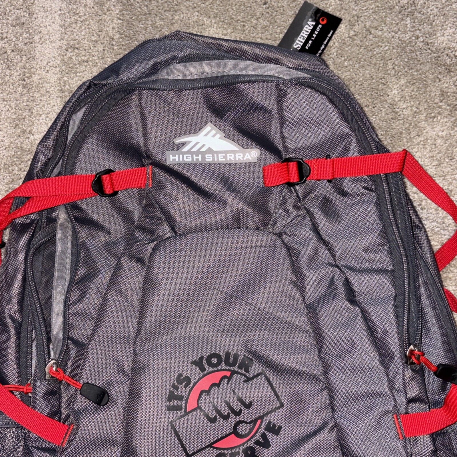 High Sierra Gray Red Laptop Backpack “it’s Your Serve” Logo Bag Work School NEW