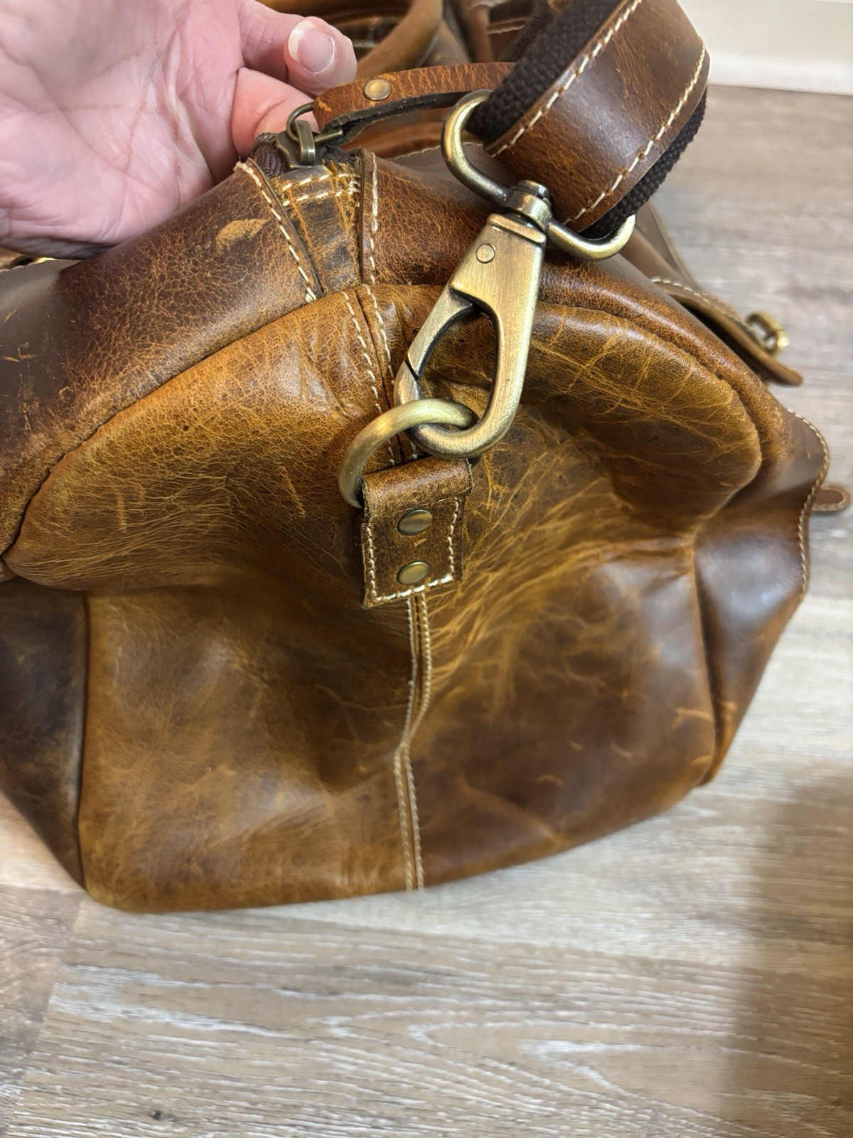 KomalC Leather Duffel Bag Mens Large Brown Overnight Travel Weekender Carry On
