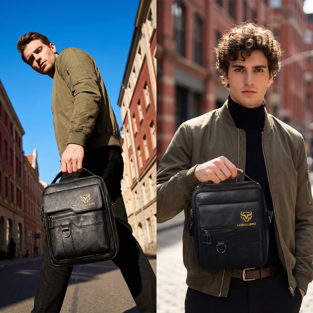 LEBULLBRO Men Leather Shoulder Bag Handbag Crossbody Bag Briefcase Messenger Bag