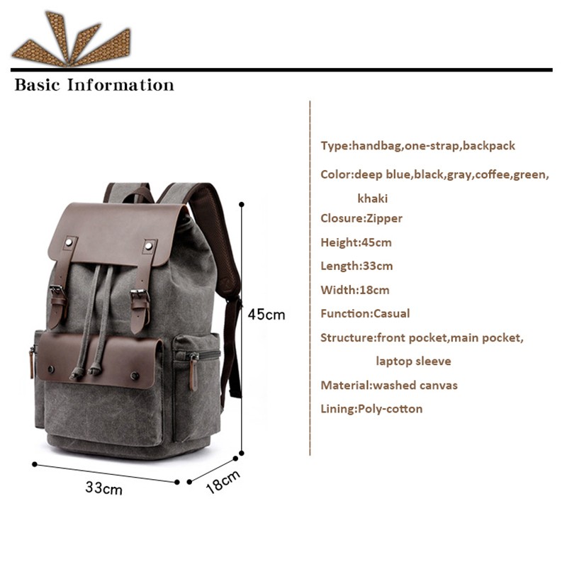 Canvas Backpack Satchel Travel Rucksack Hiking Camping Vintage School Travel Bag