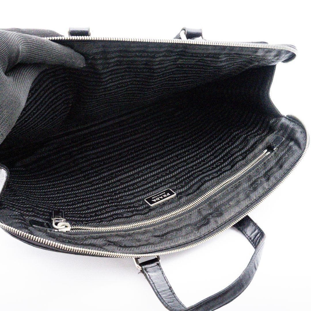 PRADA Saffiano Leather Briefcase Black Business Bag Organizer Silver Hardware