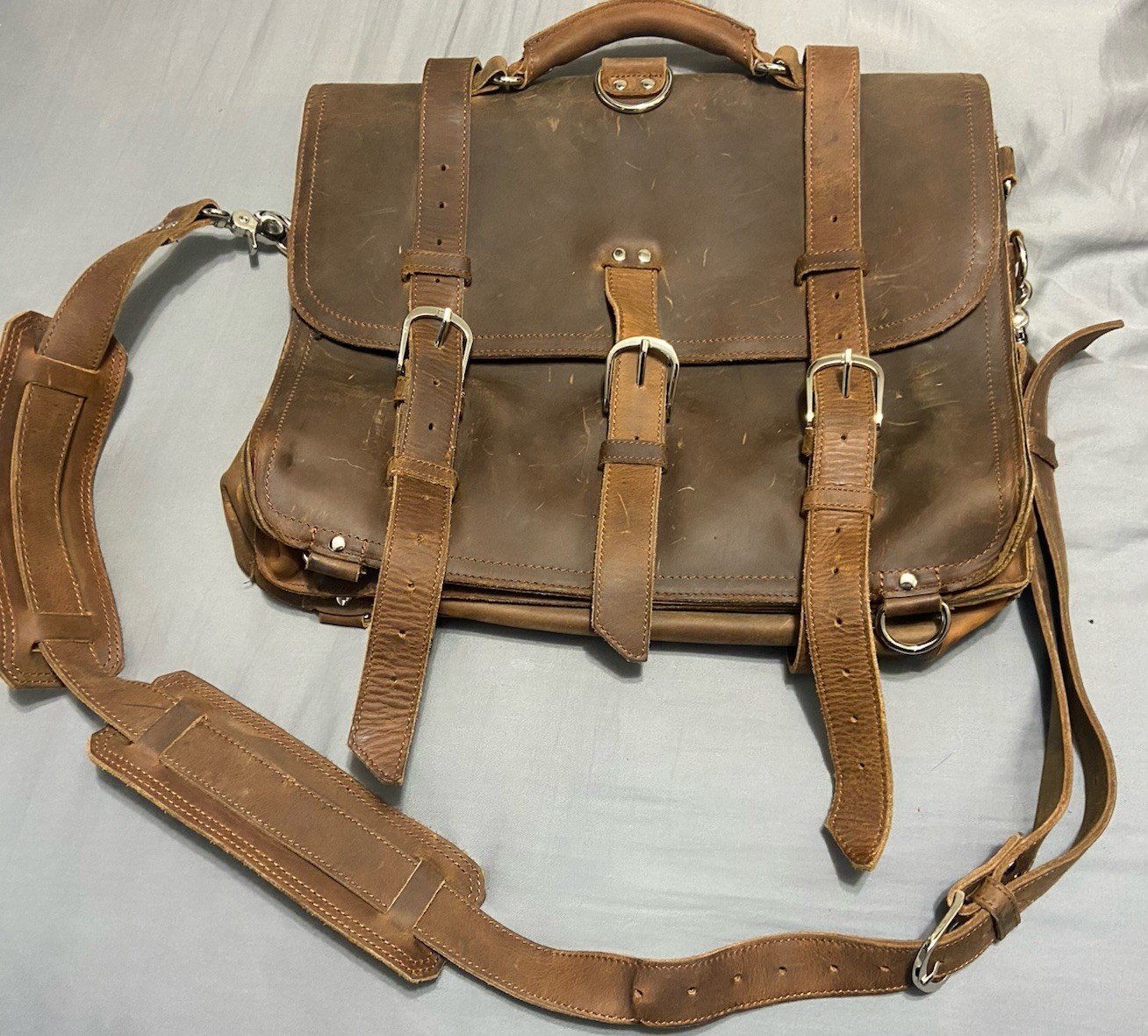 Mens Full Grain 16” Thick Leather Expandable Briefcase/ Laptop Bag – Polare