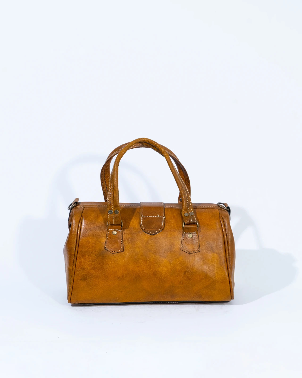 Handmade Tan Full Grain Leather Satchel Bag Women Men Buckle Top Handle