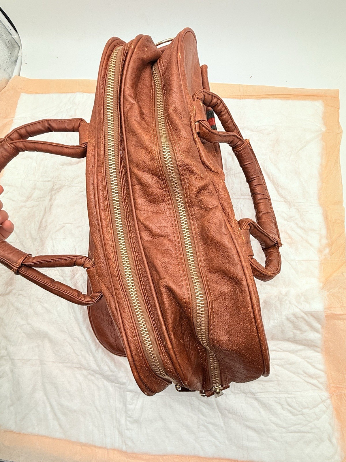 Vintage Leather Briefcase Made In Korea 2 Main Compartments +Pockets