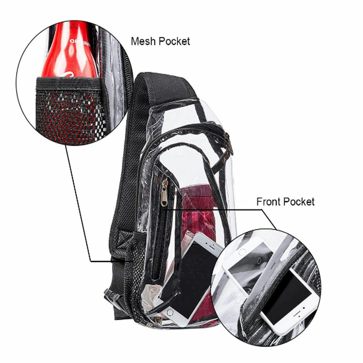 Adjustable Clear PVC Sling Bag Transparent Stadium Shoulder Crossbody Backpack
