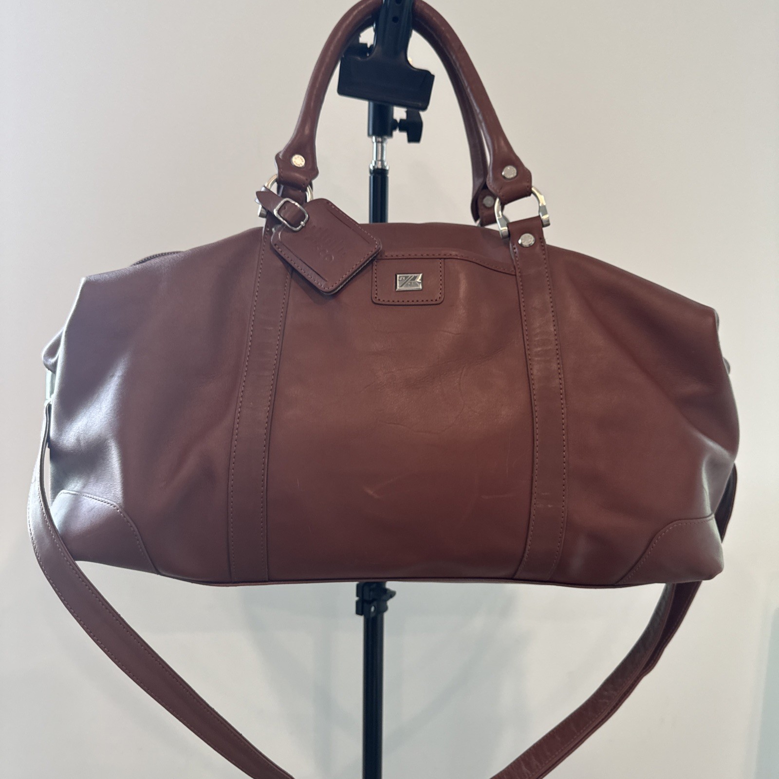 Excellent Cutter & Buck Large 19″ Brown Leather Weekender Duffel Travel Bag