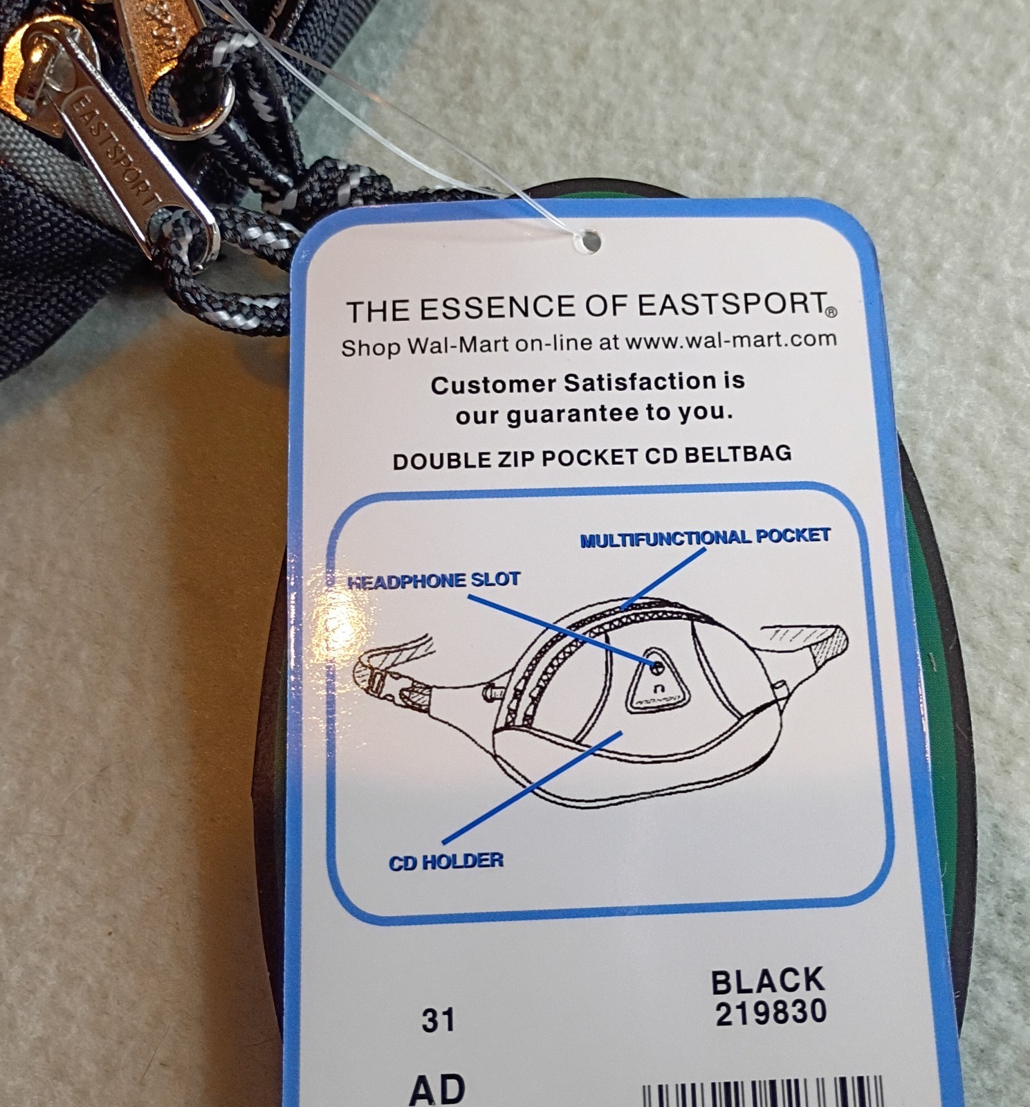 Vintage Eastsport Black Fanny Pack Belt Bag~2 Zipper Pockets CD Holder 10″ x 7″