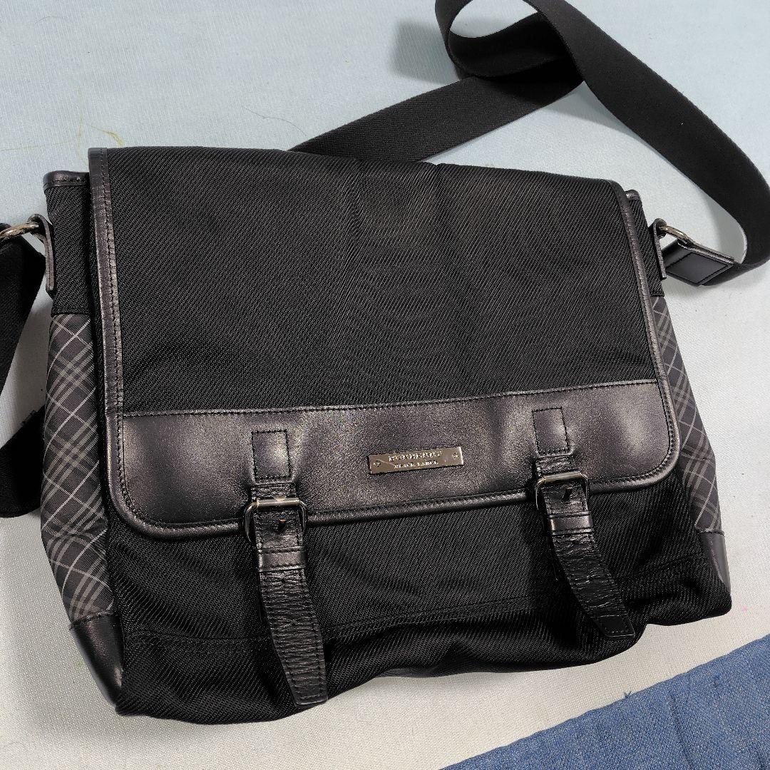 BURBERRY BLACK LABEL Messenger bag Check Black Nylon Authentic From Japan