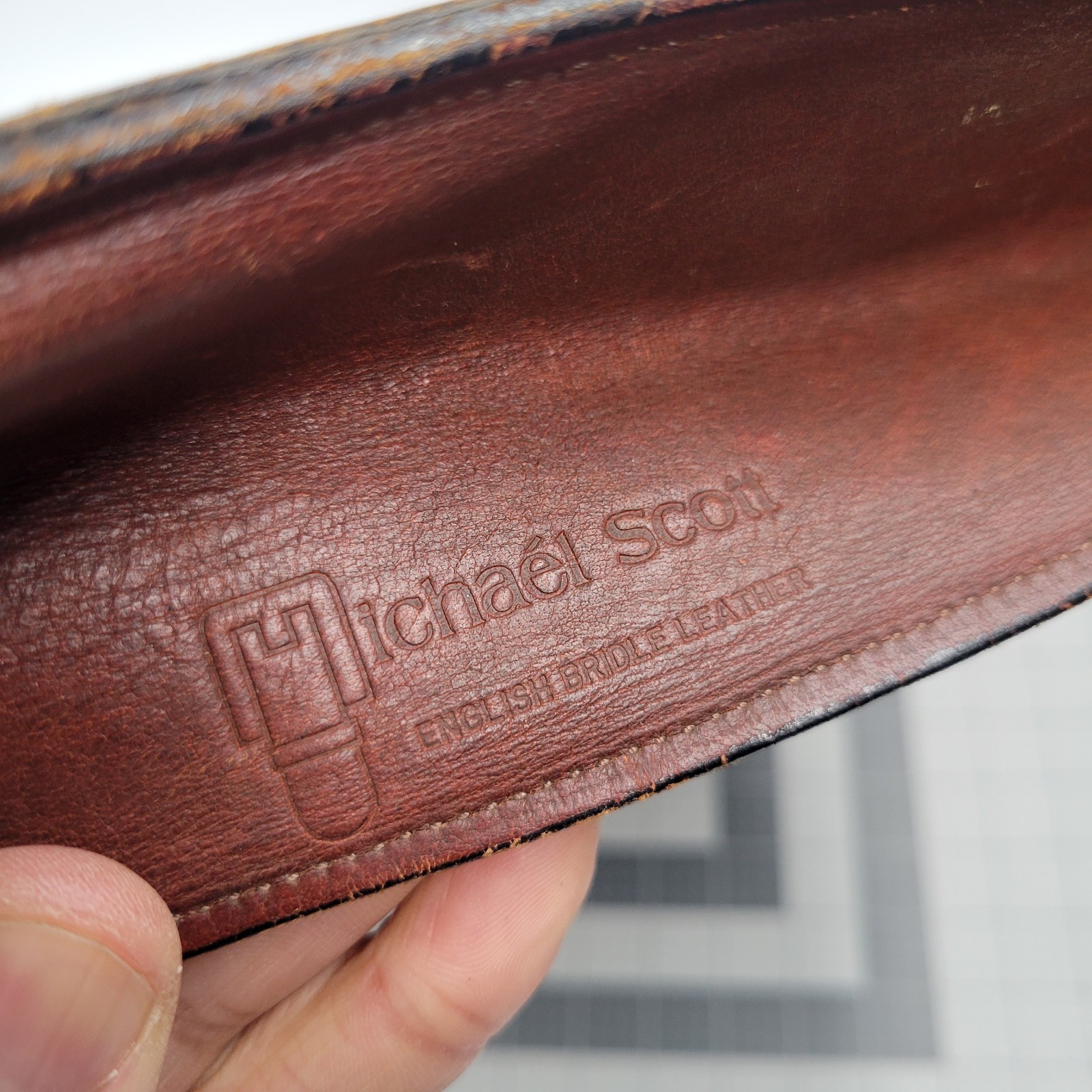 Michael Scott English Bridle Leather Briefcase Black Cherry Brown
