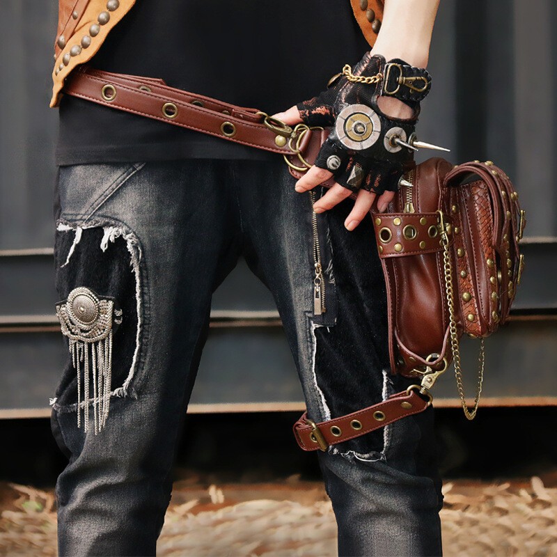 GEARDUKE Men Women Gothic Steampunk Crossbody Shoulder Leather waist Chest Bag