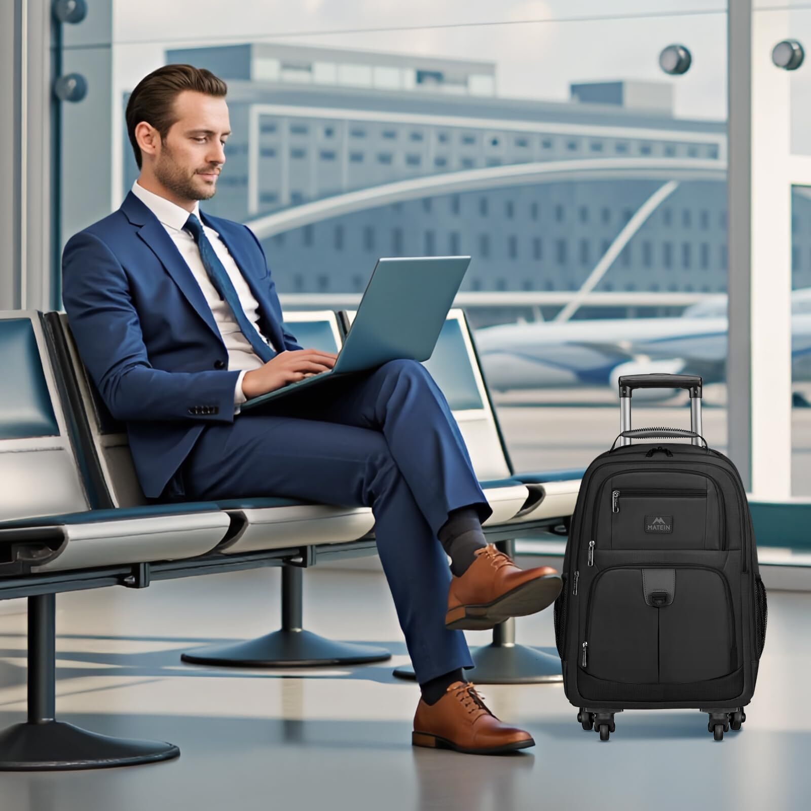 Rolling Backpack for Travel 4 Wheels Laptop Backpack for Women Men Water