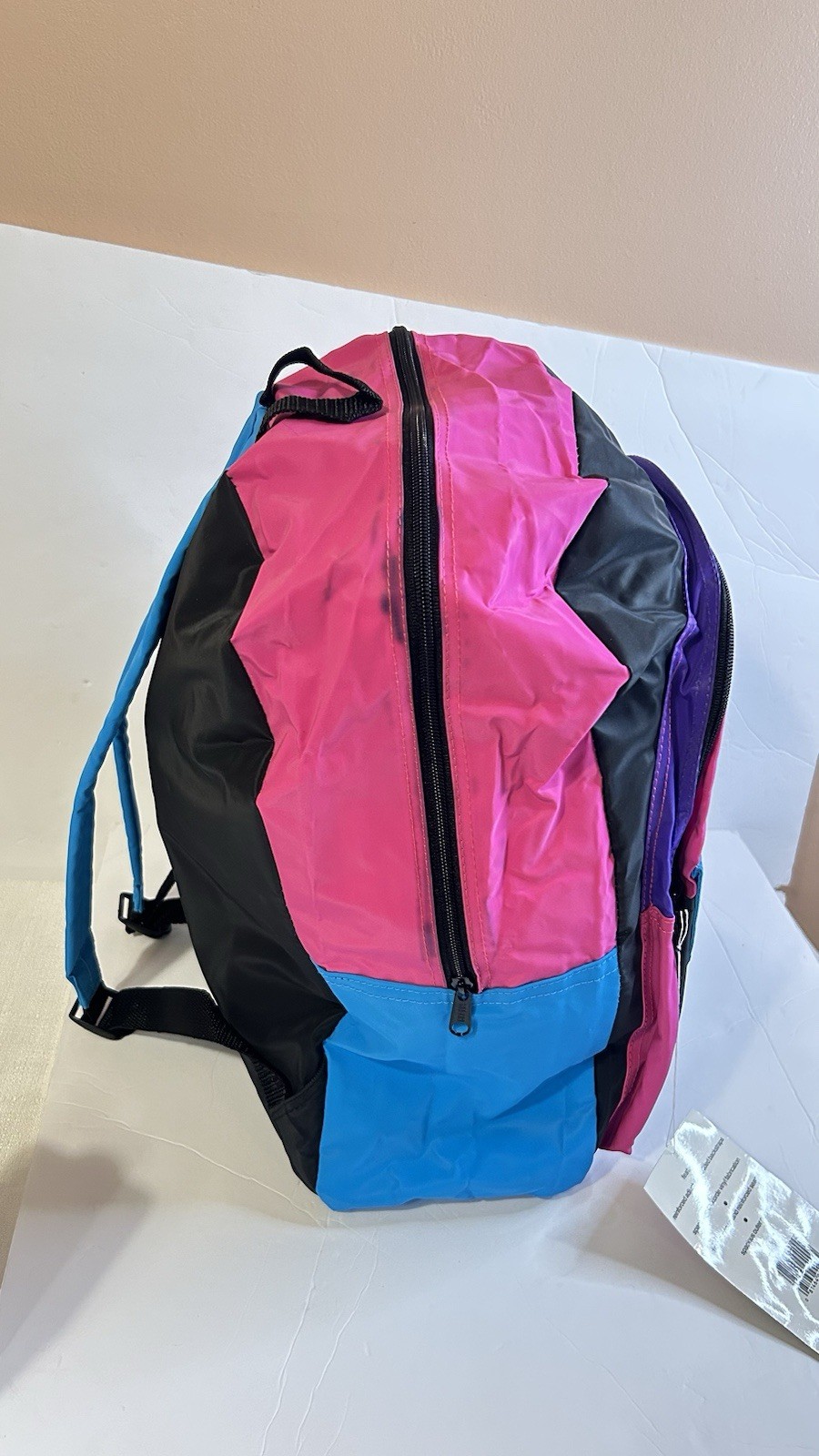 Vintage Safari Expedition Backpack Neon Pink Blue Retro 80s 90s Style School Bag