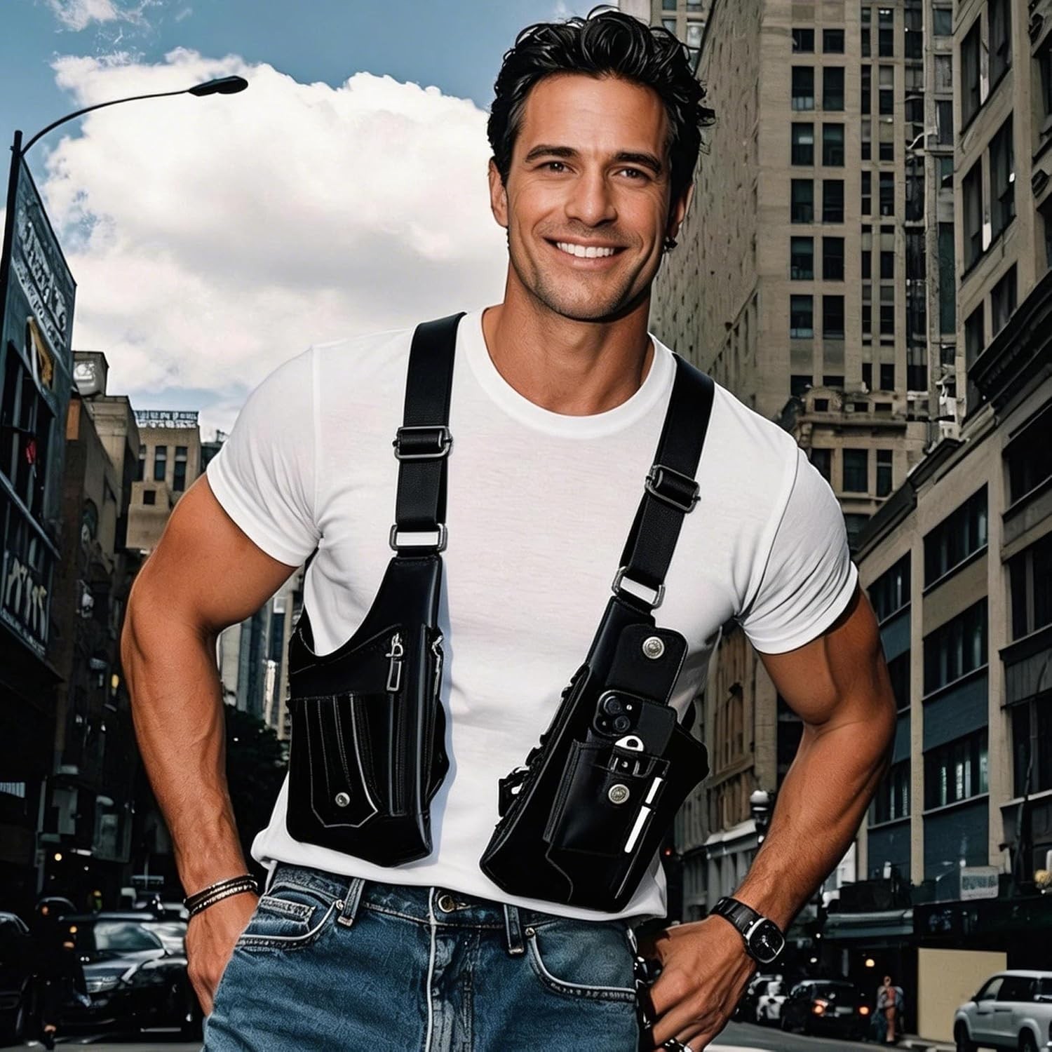 Premium Leather Shoulder Bag, Double Shoulder Armpit Bag for Men, Anti-Theft …