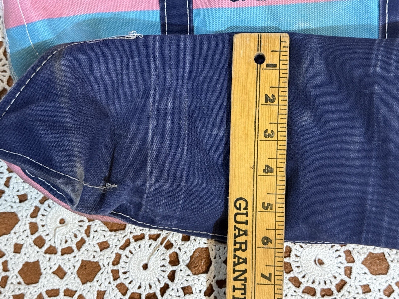 VTG 80s LL Bean Boat & Tote Bag USA Canvas Blue Pink Embroidered Gem Distressed