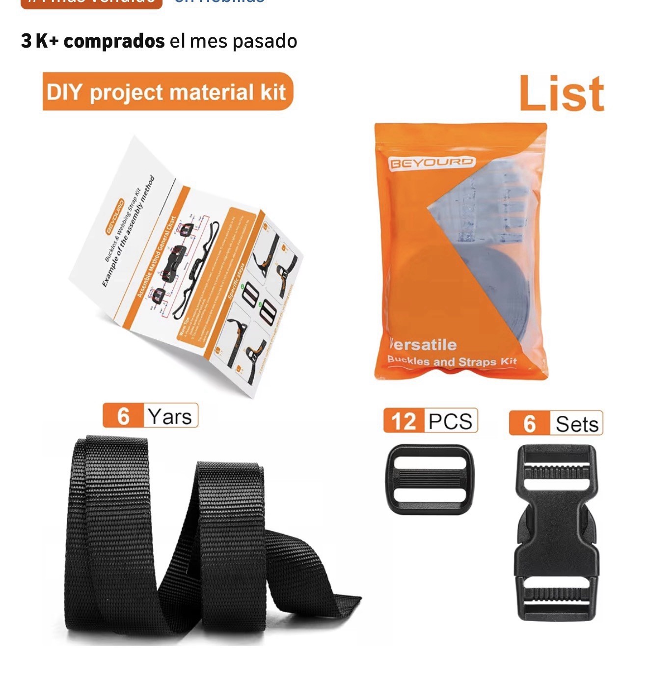 Beyourd Multi-purpose Buckle & Strap Set 5/8 Inch Webbing Tri Glide Black