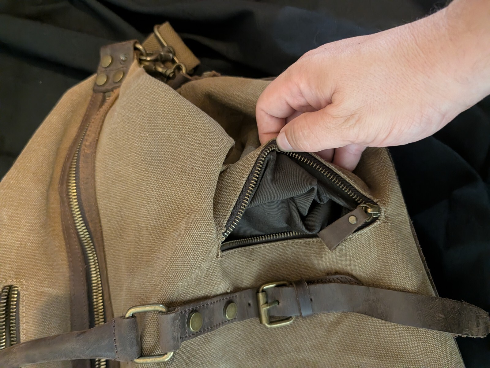 Waxed Canvas & Leather Overnight Duffle Weekender Travel Bag Brass Hardware