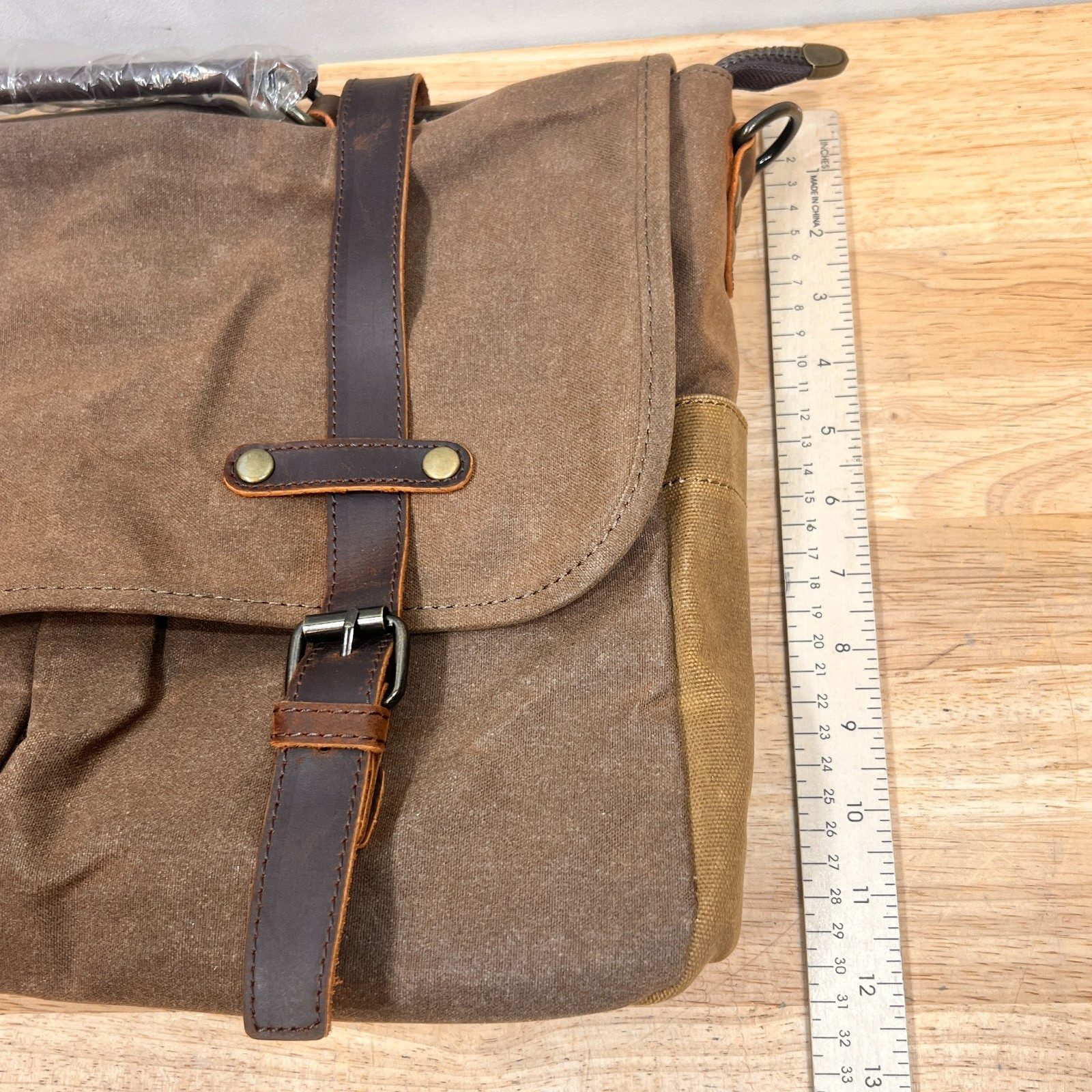 Newhey Waxed Canvas Leather Messenger Bag Coffee Brown 16 Inch Laptop NWT