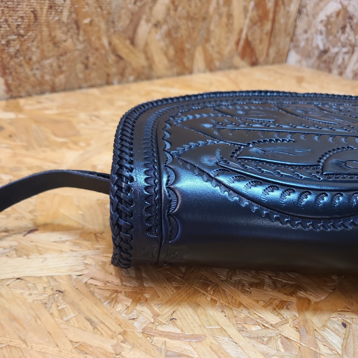 USED BAG RRL RALPH LAUREN Double R Carving Leather Second Clutch Bag Cowhide