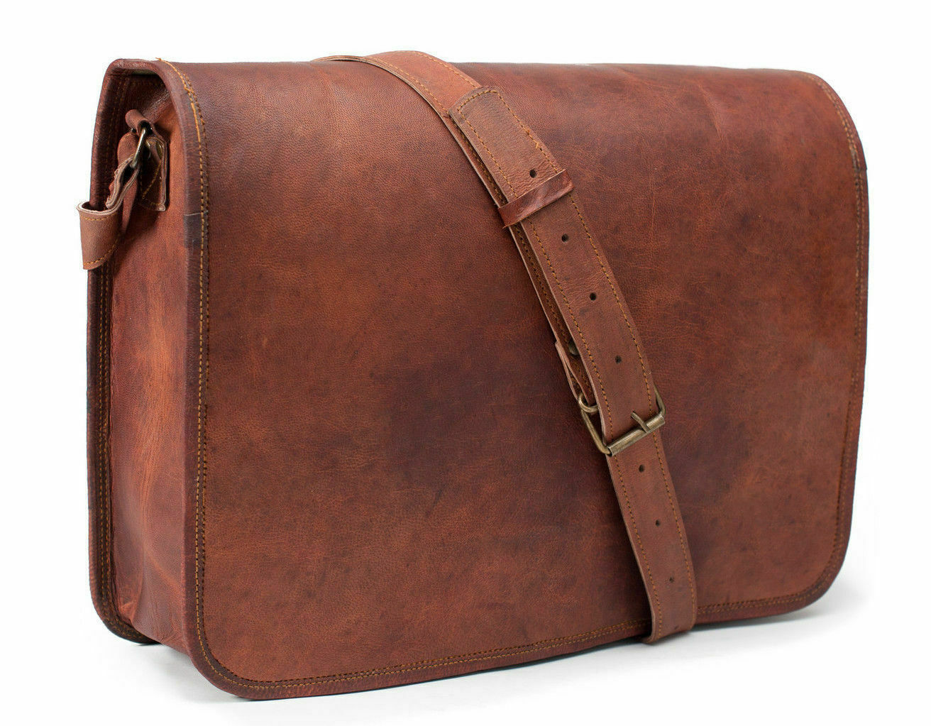 IPAID Full Flap Vintage look Brown Leather r Laptop Satchel 11″ Shoulder Bag