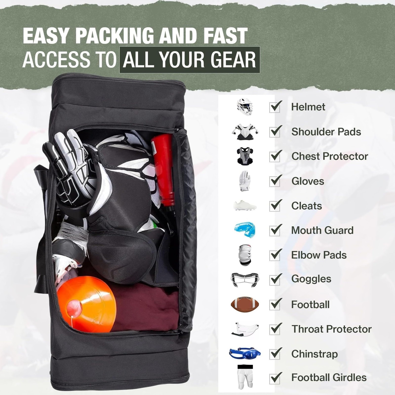 Heavy Duty Multi Pocket Travel Duffel Bag | Large Sports Gym Equipment with W…