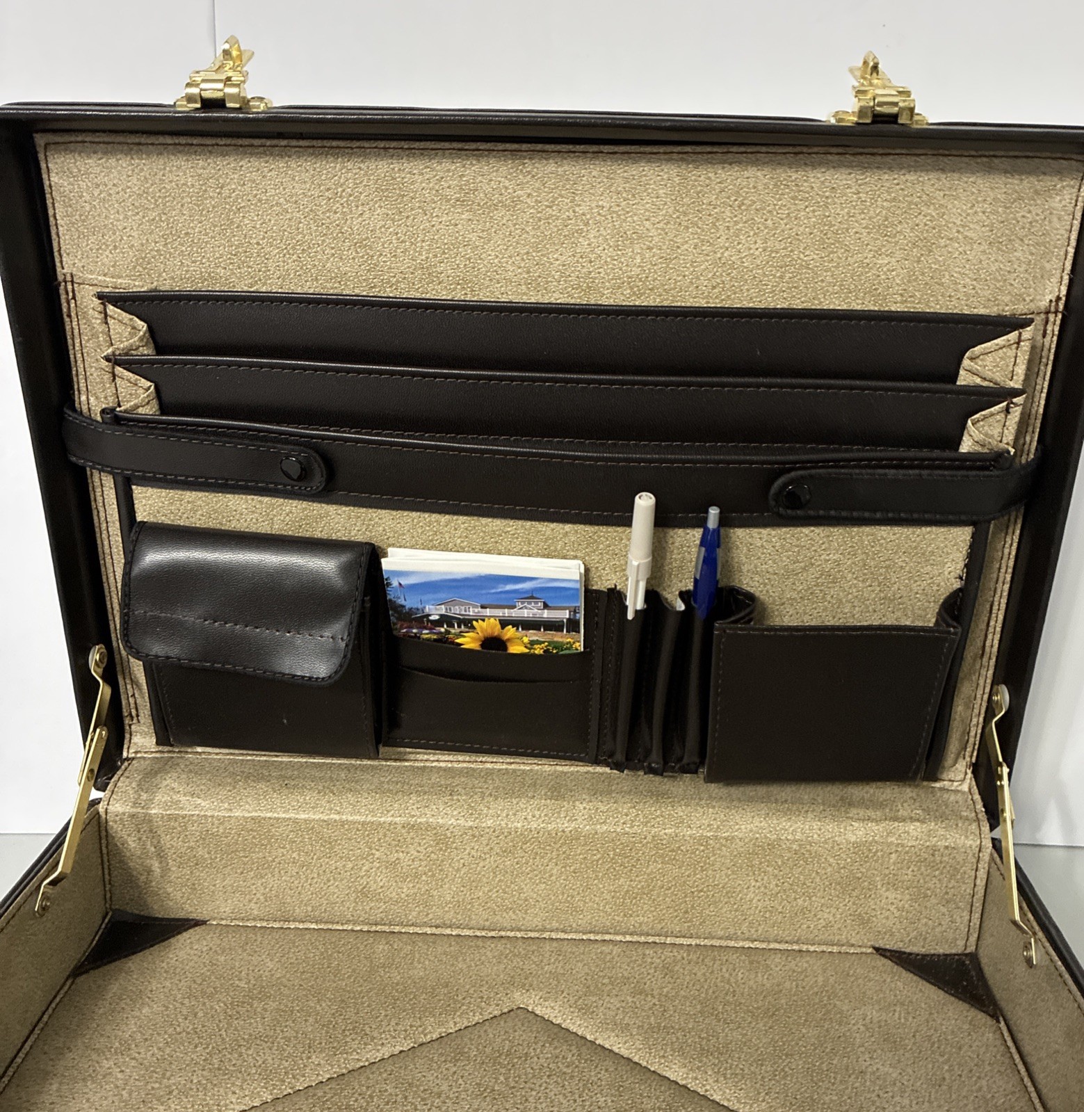 Vintage Leather Briefcase L A Brief Brown In Color, Accessory Pockets, Inside.