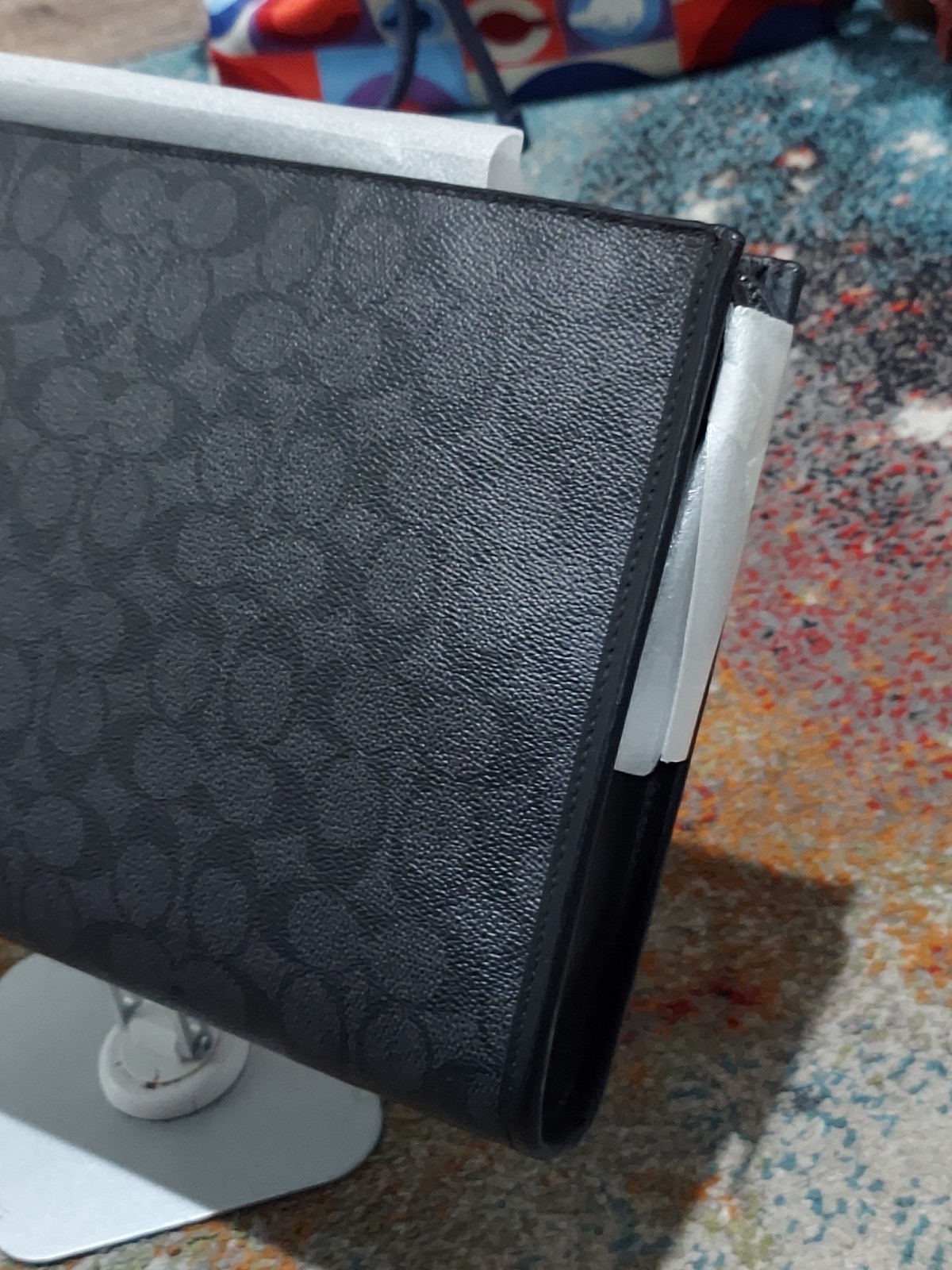 Coach Charter Carry All Pouch Signature Canvas and calf leather Charcoal/Black