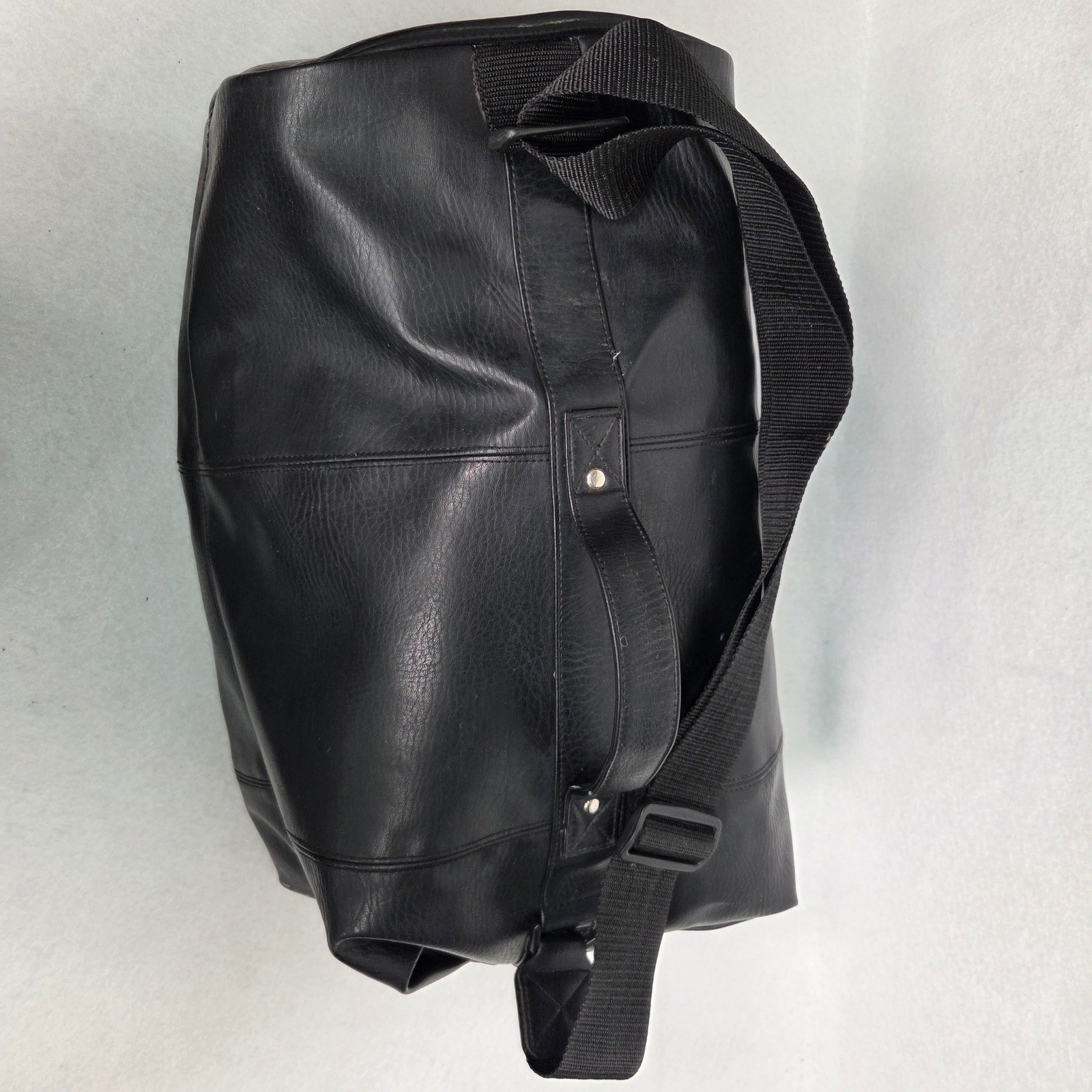 Vtg Karl Lagerfeld Weekender Duffel Bag Mens Black Faux Leather Travel Gym