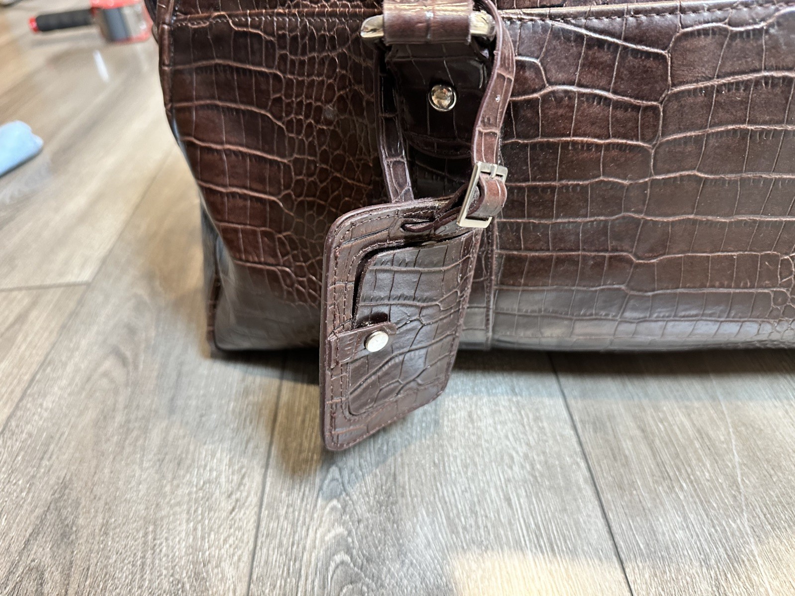 Bath & Body Works Crocodile Brown Vegan Faux Leather Duffel Bag Briefcase