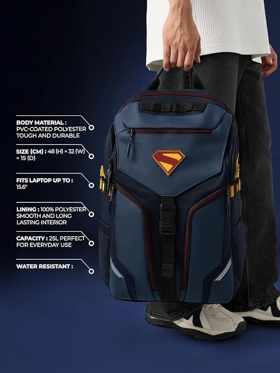 Superman Backpack | 25L Utility Pack | Fits 15″ Laptop Official Licensed -2026