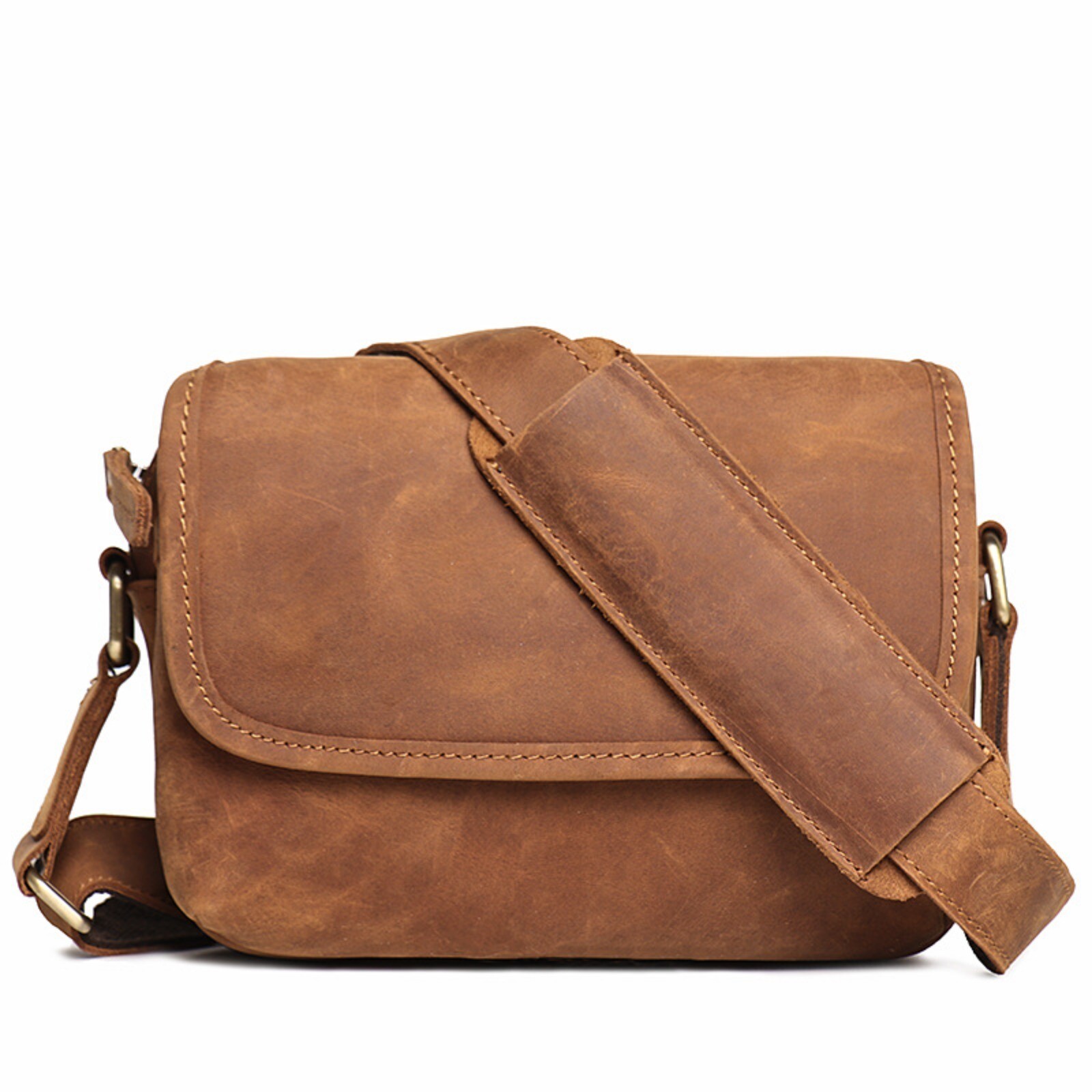 Men Retro Leather Crossbody Messenger Bag Shoulder Satchel for Work Travel