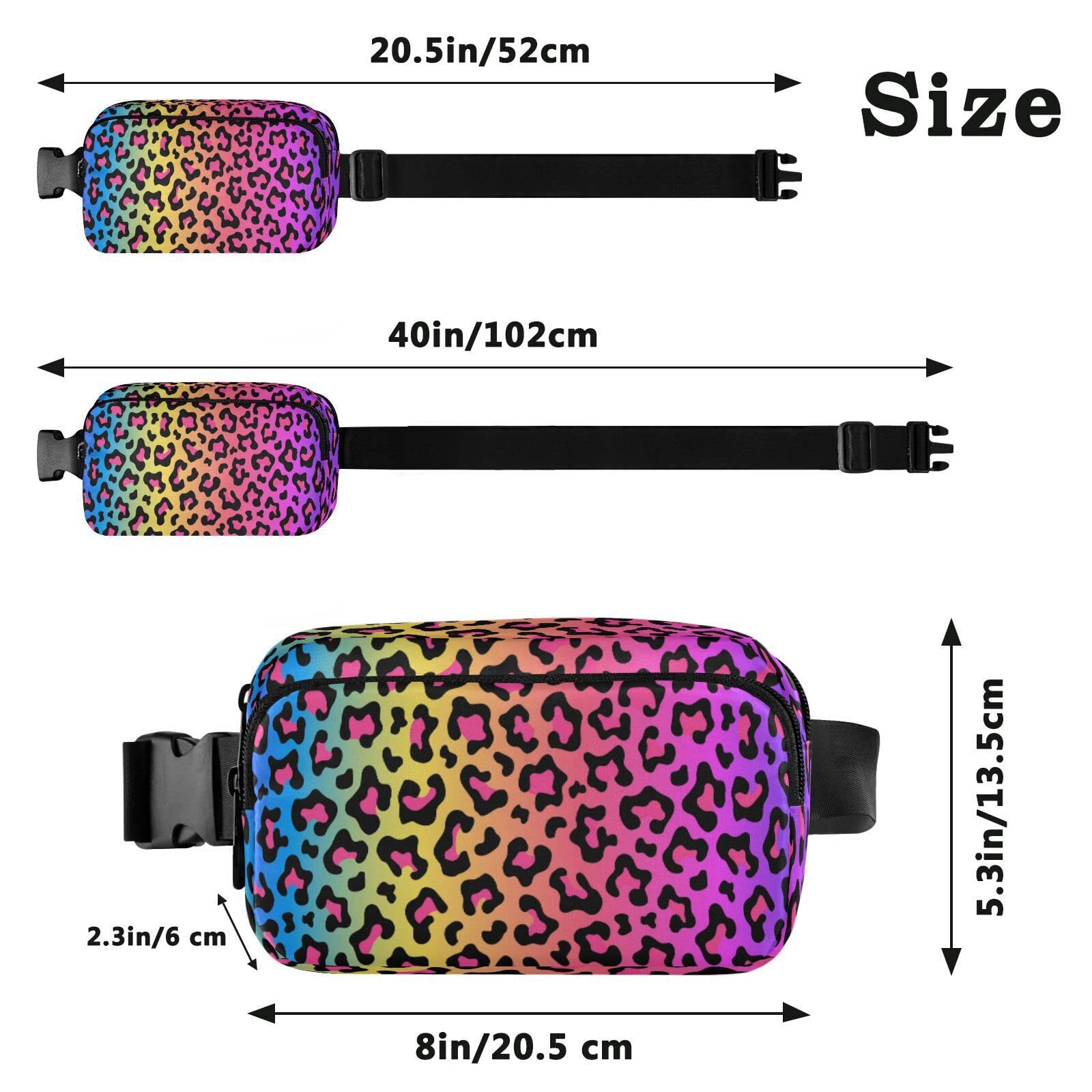 Rainbow Colored Leopard Print Belt Bag for Women Men Fanny Pack Small Waist P…